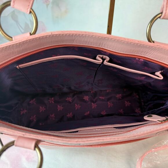 Anuschka Pink Painted & Embroidered Leather Zip Top Tote Crossbody Purse - Picture 5 of 10